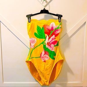 COPY - Bare Luxury Strapless Swim Suit Spiegel Reflections Pink Yellow 80s